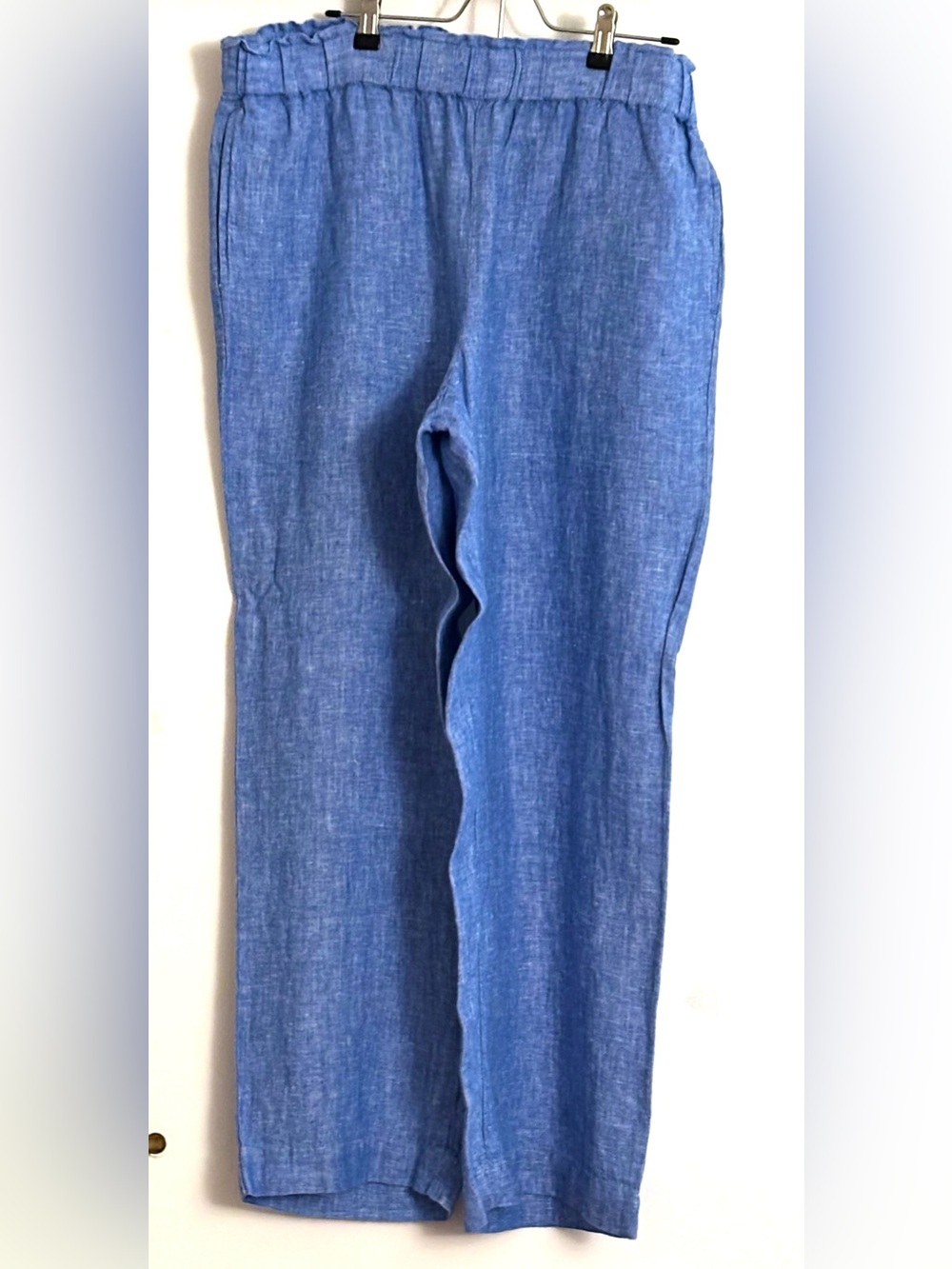Talbots Nantucket Blue Pull-On Wide Leg Pants LP Linen Blend Petite